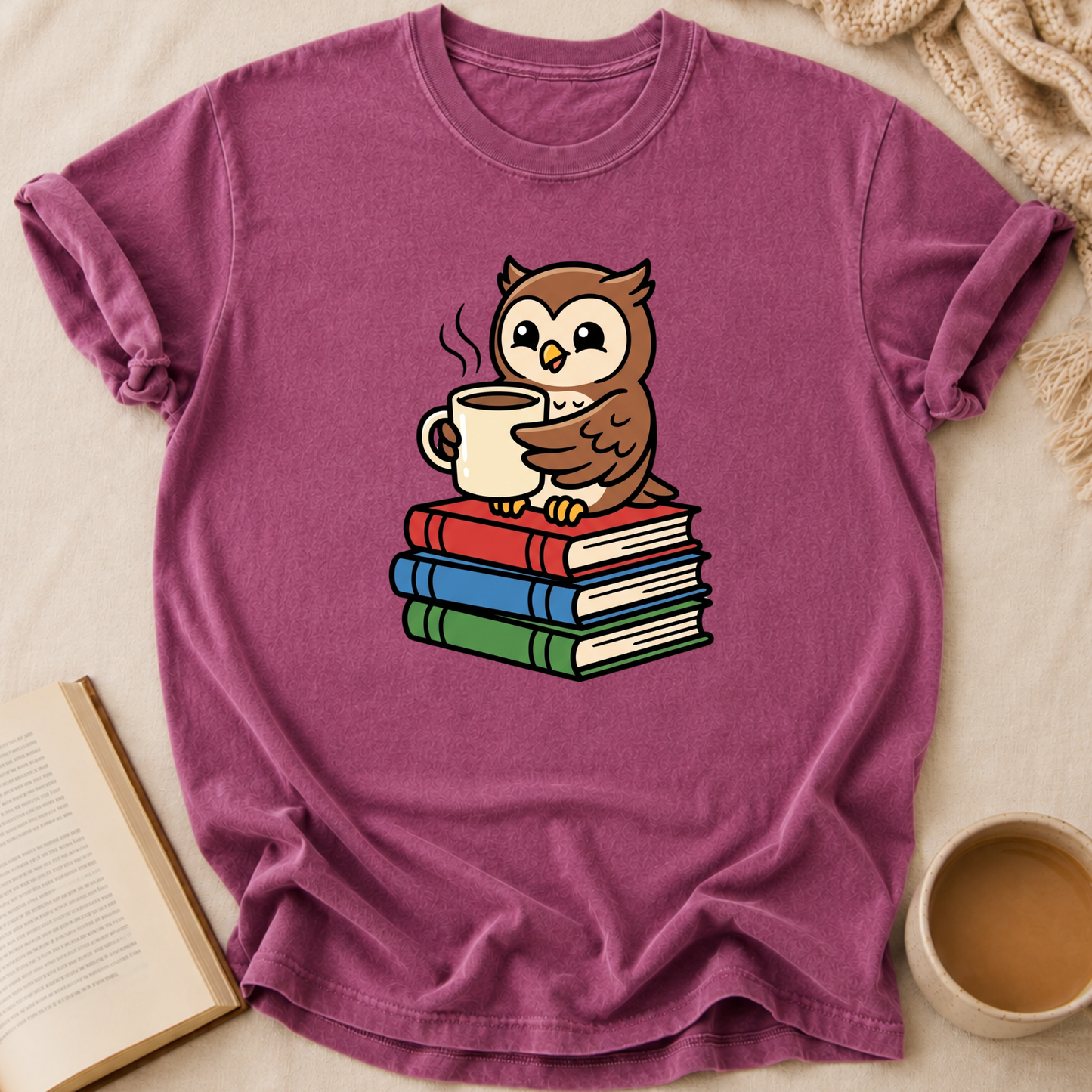Owl On Books T-Shirt