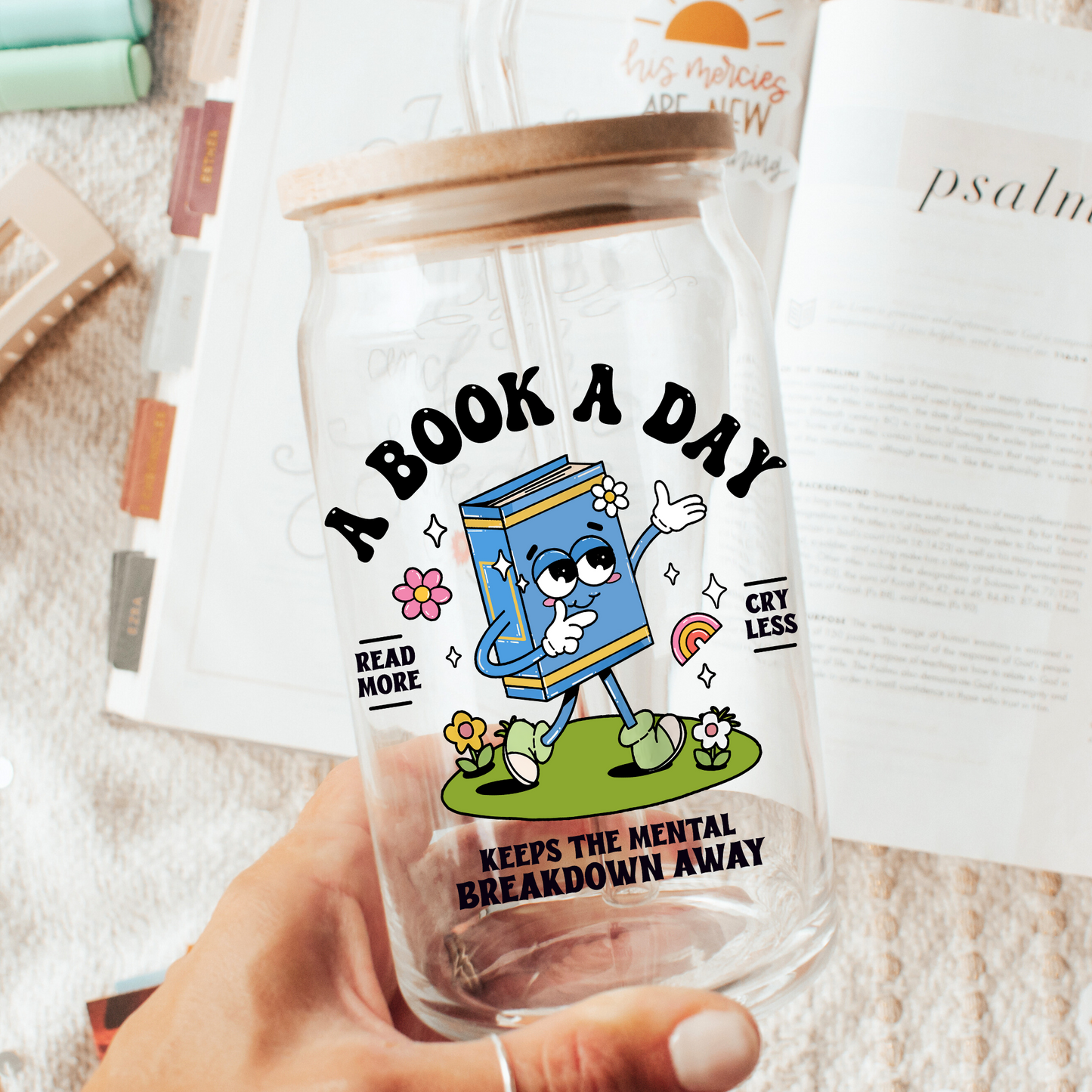 A Book A Day 16oz Glass Cup