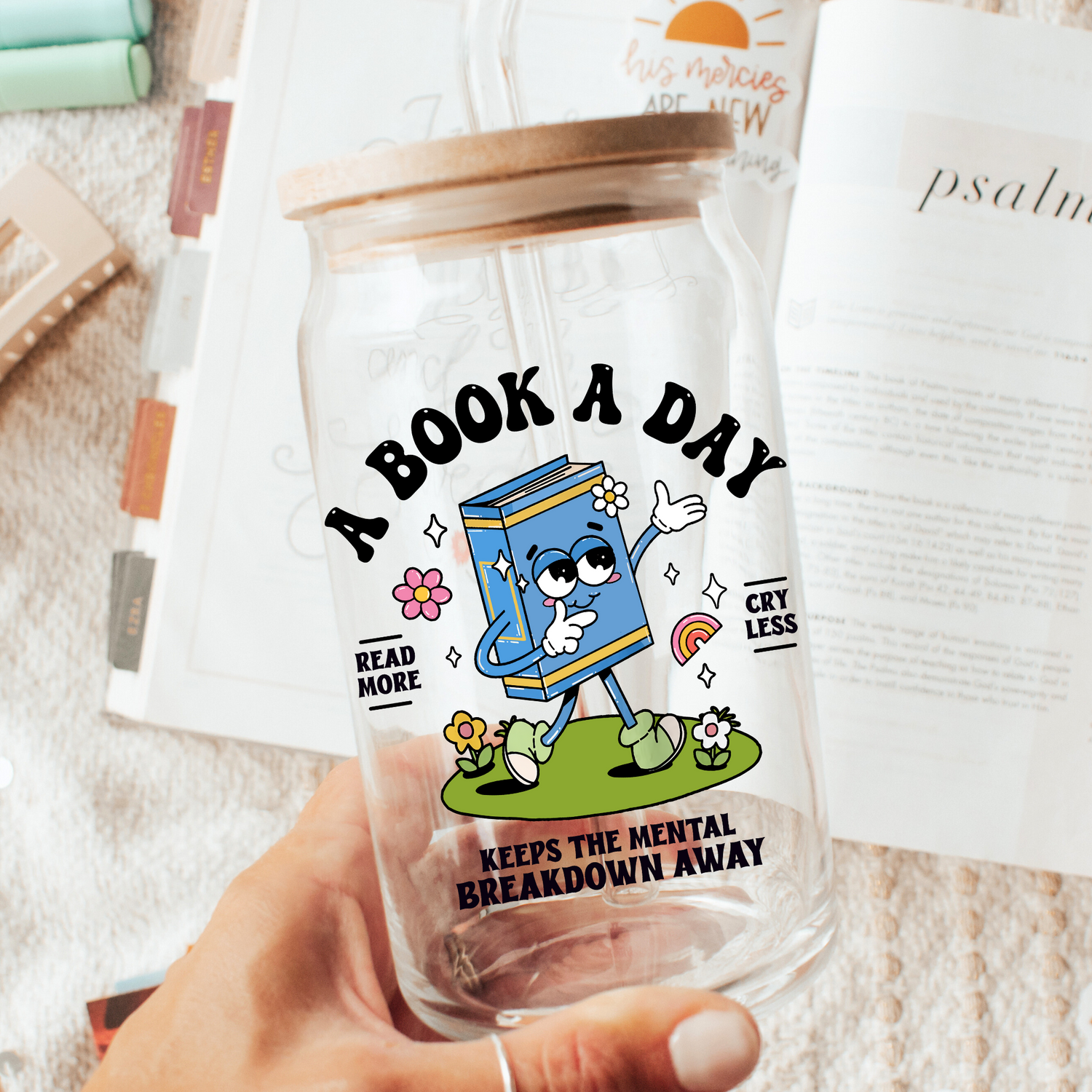 A Book A Day 16oz Glass Cup - Sayitwithatea