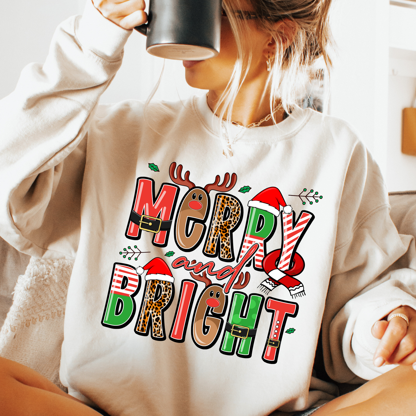 Merry & Bright Sweatshirt + Free Cup