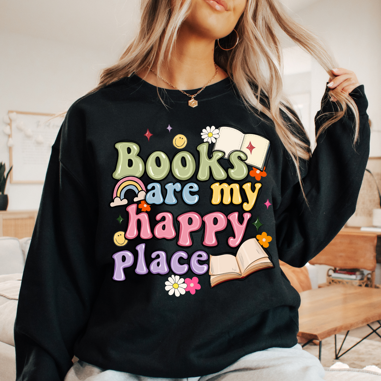 Books Are My Happy Place Sweatshirt + Free cup