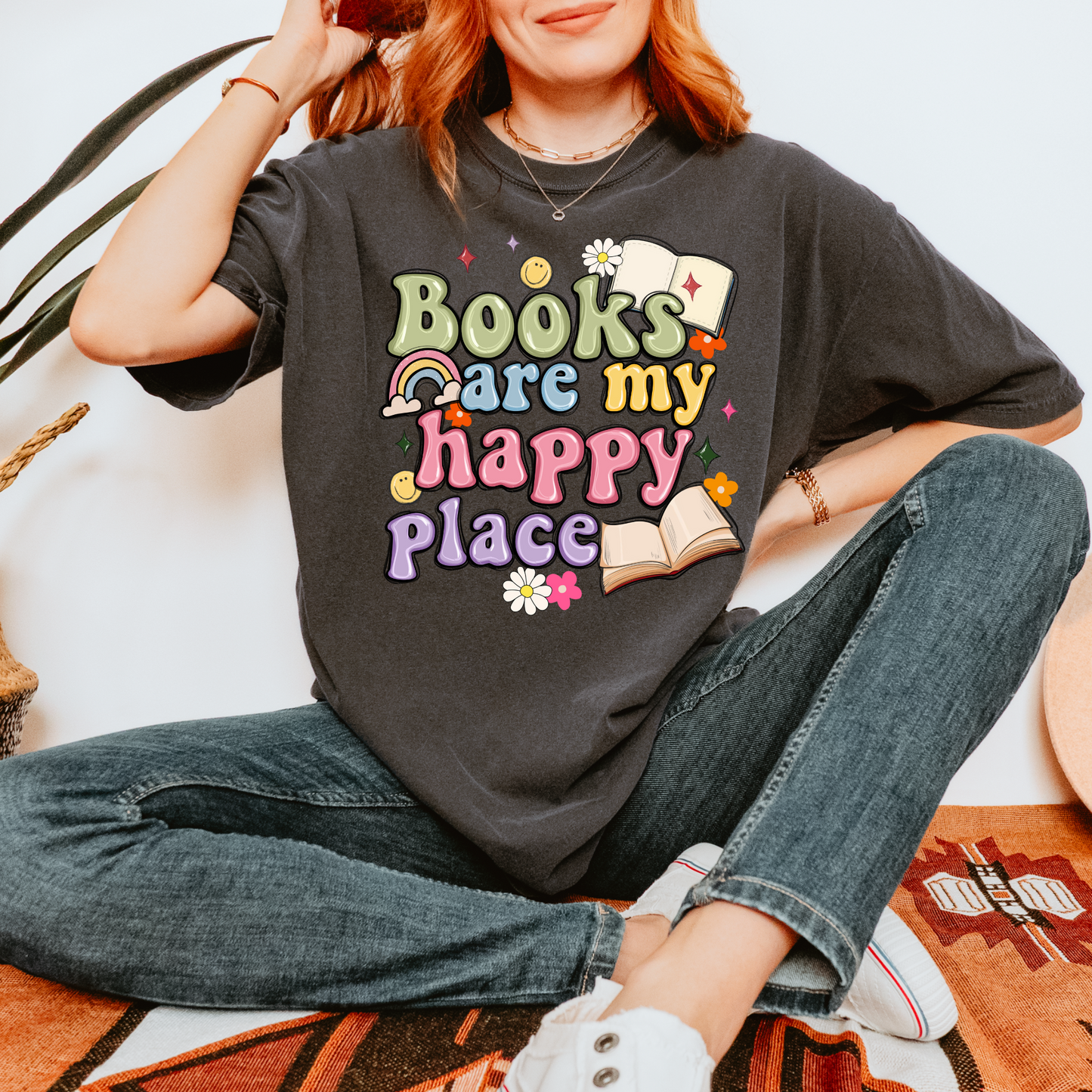 Books Are My Happy Place Tee + Free cup