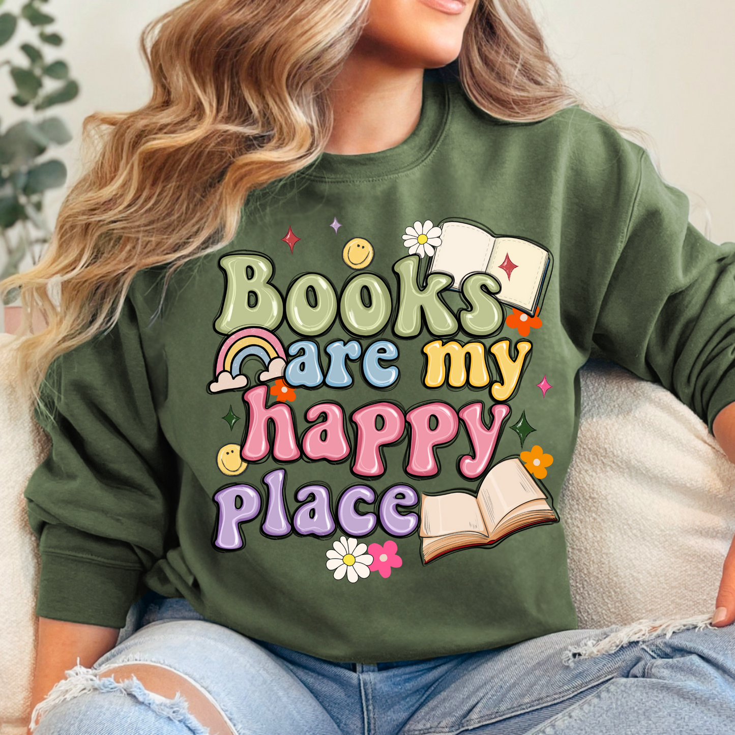 Books Are My Happy Place Sweatshirt + Free cup