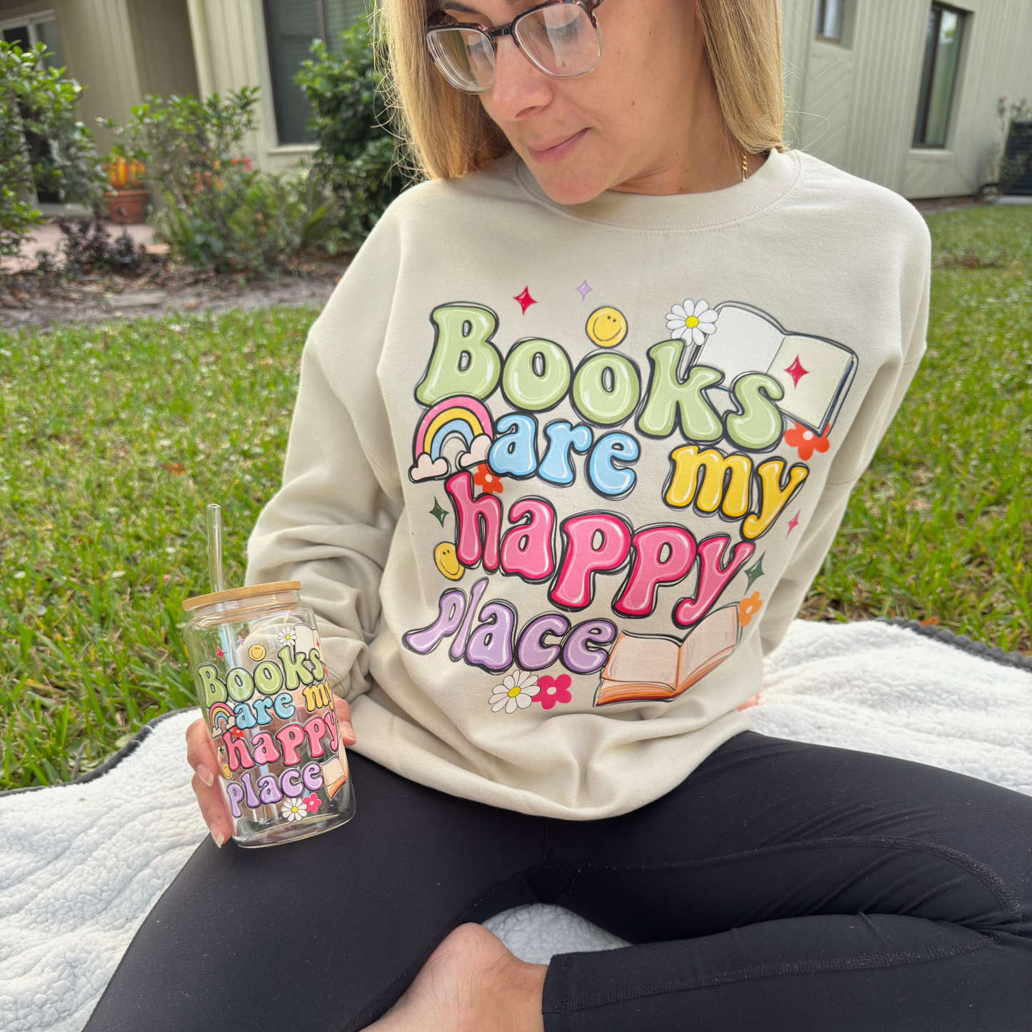 Books Are My Happy Place Sweatshirt + Free cup